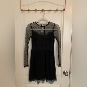 Express Black Dotted Sheer Sleeve Lace Dress
